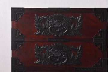 中古　仙台民芸箪笥(仙台箪笥)　欅産業　KC-27　拭き漆塗り　片開帳箪笥(小引き出し)(定価約32万円)(R-030443)