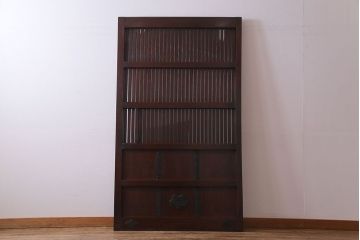 和製アンティーク　総ケヤキ材　使い勝手の良いガラス入れリメイクの蔵戸(引き戸、建具、玄関戸)