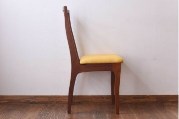 北欧ビンテージ家具　チーク材　黄色のファブリックが可愛らしいダイニングチェア(ワークチェア、椅子)(1)(R-030477)
