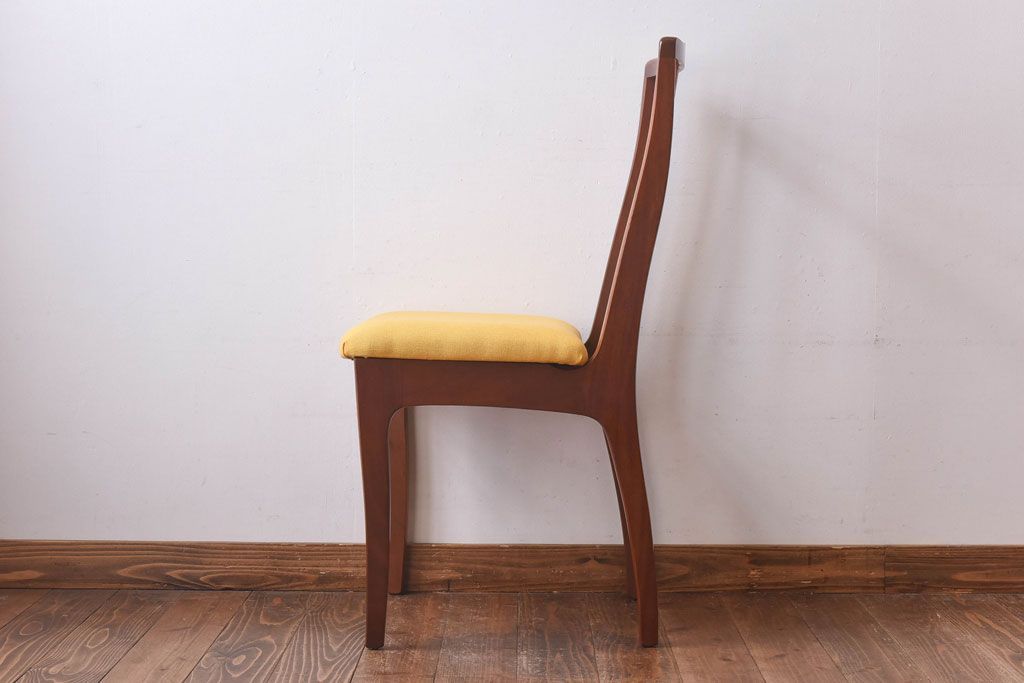 北欧ビンテージ家具　チーク材　黄色のファブリックが可愛らしいダイニングチェア(ワークチェア、椅子)(1)(R-030477)