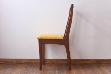 北欧ビンテージ家具　チーク材　黄色のファブリックが可愛らしいダイニングチェア(ワークチェア、椅子)(1)(R-030477)