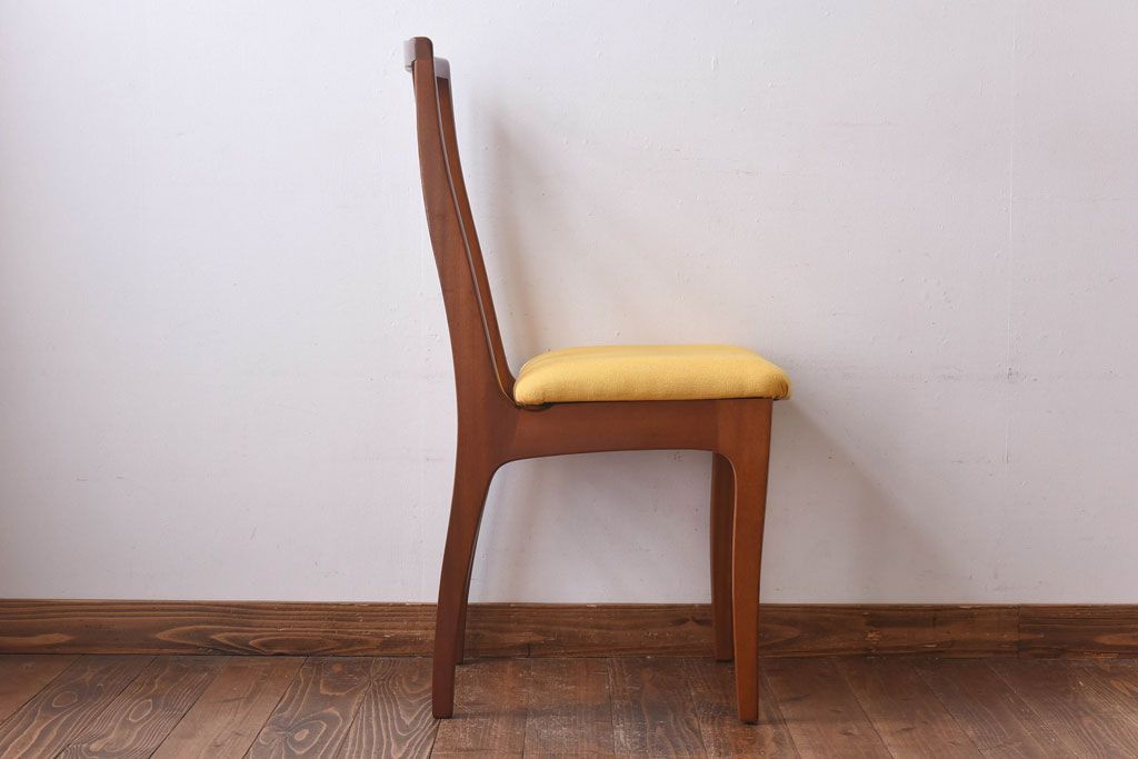 北欧ビンテージ家具　チーク材　黄色のファブリックが可愛らしいダイニングチェア(ワークチェア、椅子)(2)(R-030478)