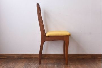 北欧ビンテージ家具　チーク材　黄色のファブリックが可愛らしいダイニングチェア(ワークチェア、椅子)(2)(R-030478)