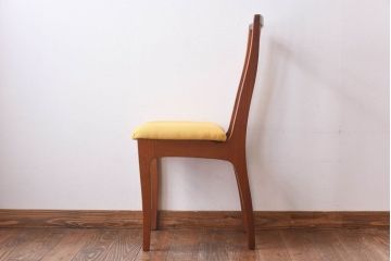 北欧ビンテージ家具　チーク材　黄色のファブリックが可愛らしいダイニングチェア(ワークチェア、椅子)(2)(R-030478)