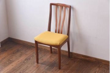 北欧ビンテージ家具　チーク材　黄色のファブリックが可愛らしいダイニングチェア(ワークチェア、椅子)(2)(R-030478)