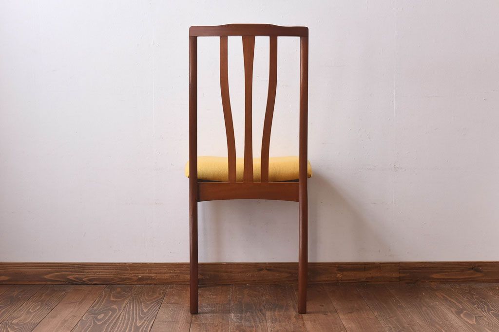 北欧ビンテージ家具　チーク材　黄色のファブリックが可愛らしいダイニングチェア(ワークチェア、椅子)(2)(R-030478)