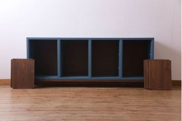 ペイント家具　リメイク　ブルーカラーと木の色味がマッチしたお洒落なオープンラック(収納棚)(R-30480)