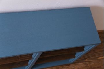 ペイント家具　リメイク　ブルーカラーと木の色味がマッチしたお洒落なオープンラック(収納棚)(R-30480)