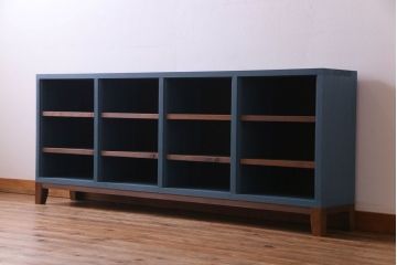 ペイント家具　リメイク　ブルーカラーと木の色味がマッチしたお洒落なオープンラック(収納棚)(R-30480)