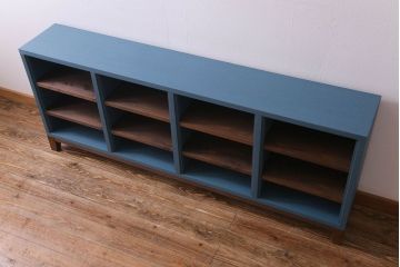 ペイント家具　リメイク　ブルーカラーと木の色味がマッチしたお洒落なオープンラック(収納棚)(R-30480)
