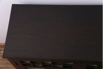 アンティーク家具　大正ロマン　ナラ材　柔らかな色合いの当時物色ガラスが魅力的な本箱(収納棚、戸棚、キャビネット)(R-030481)