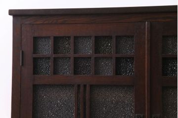 アンティーク家具　大正ロマン　ナラ材　柔らかな色合いの当時物色ガラスが魅力的な本箱(収納棚、戸棚、キャビネット)(R-030481)