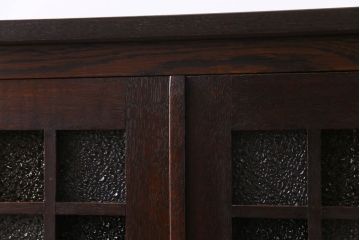 アンティーク家具　大正ロマン　ナラ材　柔らかな色合いの当時物色ガラスが魅力的な本箱(収納棚、戸棚、キャビネット)(R-030481)