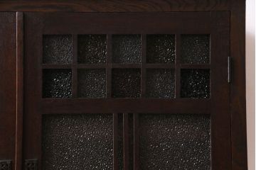 アンティーク家具　大正ロマン　ナラ材　柔らかな色合いの当時物色ガラスが魅力的な本箱(収納棚、戸棚、キャビネット)(R-030481)