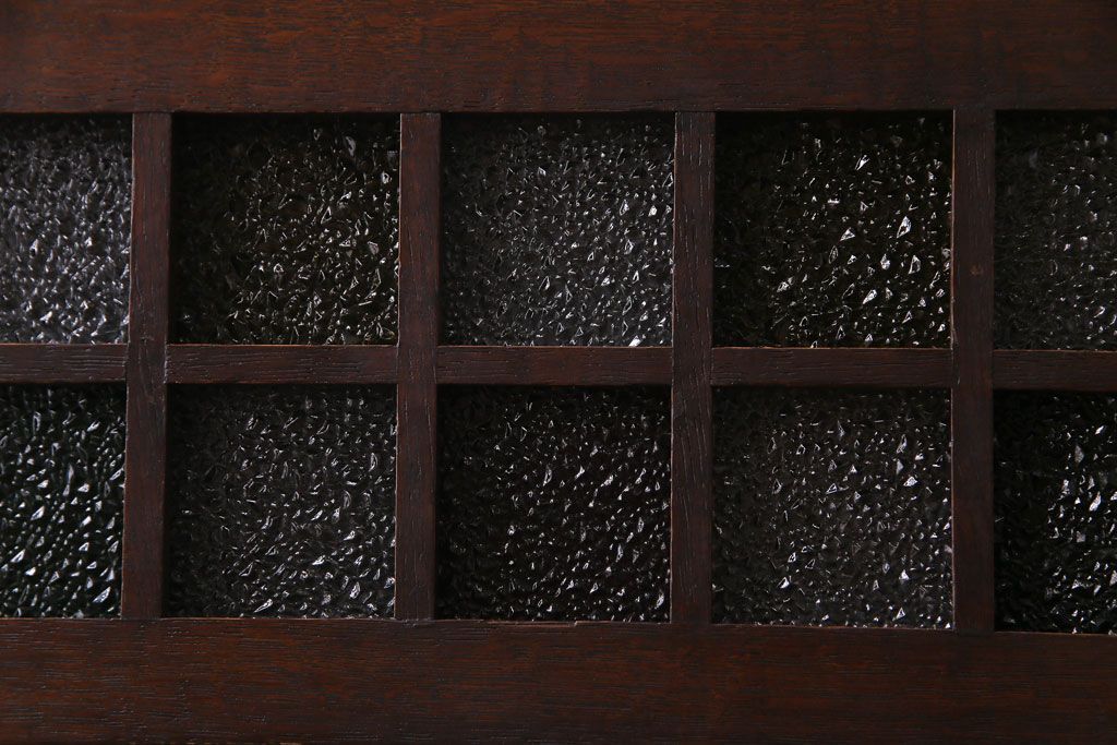 アンティーク家具　大正ロマン　ナラ材　柔らかな色合いの当時物色ガラスが魅力的な本箱(収納棚、戸棚、キャビネット)(R-030481)