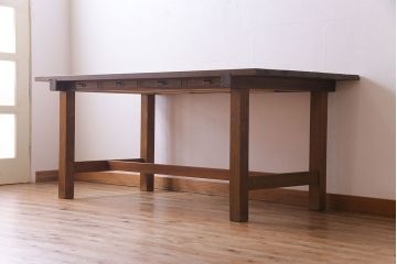 昭和レトロ　リメイク　懐かしさ感じる素朴な佇まいの作業テーブル(作業台、ダイニングテーブル)(1)