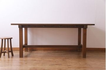 昭和レトロ　リメイク　懐かしさ感じる素朴な佇まいの作業テーブル(作業台、ダイニングテーブル)(2)