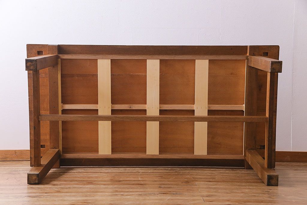 昭和レトロ　リメイク　懐かしさ感じる素朴な佇まいの作業テーブル(作業台、ダイニングテーブル)(2)