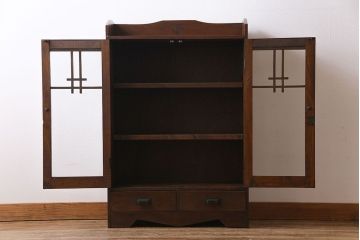 アンティーク家具　昭和初期　栓材製　大正ロマンの雰囲気漂うブックケース(収納棚、食器棚)