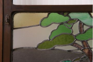 激レア品!　大正昭和初期　当時もの色ガラス　松原を描いたステンドグラス引き戸(ガラス戸、建具)