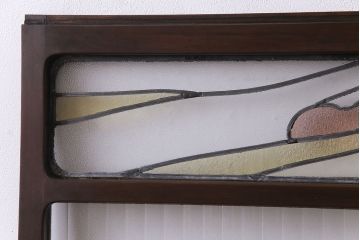 激レア品!　大正昭和初期　当時もの色ガラス　松原を描いたステンドグラス引き戸(ガラス戸、建具)