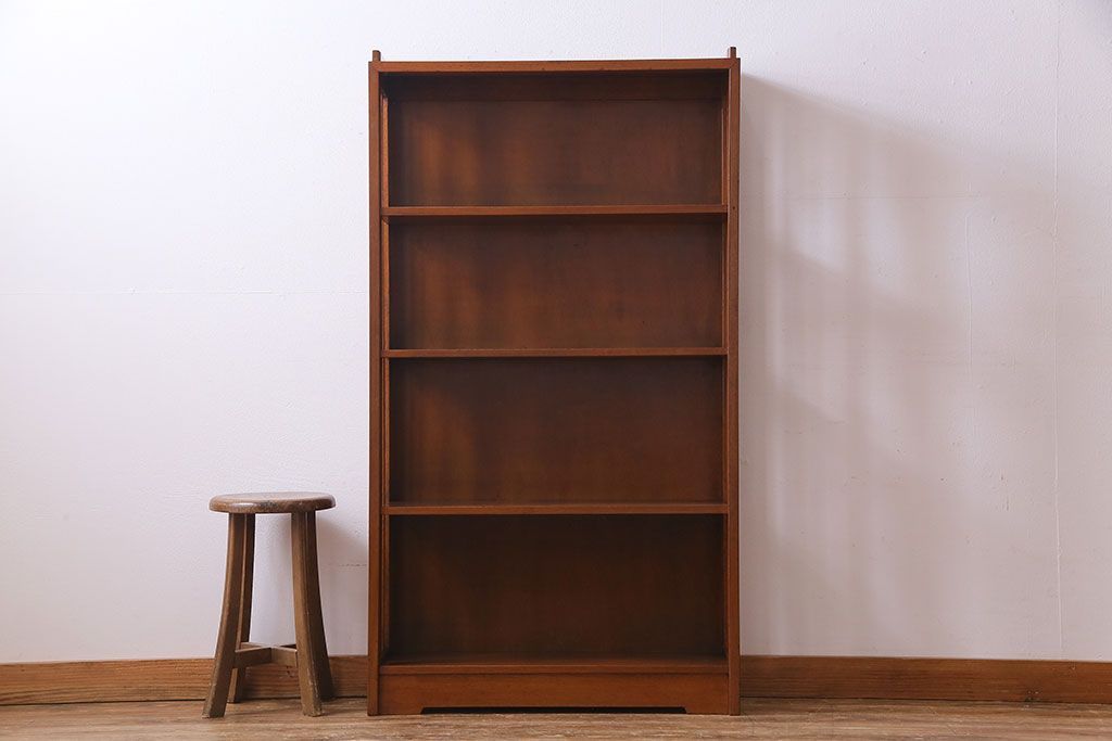 レトロ家具　昭和レトロ　素朴で温かみのある雰囲気の本棚(ウッドシェルフ、飾り棚)