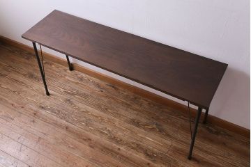 明治大正期　ケヤキ一枚板　古材をリメイクした鉄脚テーブル(コンソールテーブル、作業台)