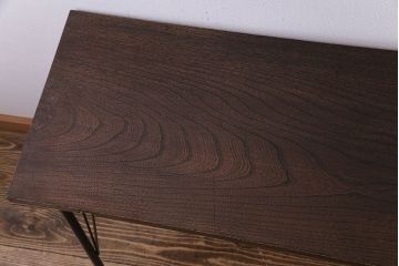 明治大正期　ケヤキ一枚板　古材をリメイクした鉄脚テーブル(コンソールテーブル、作業台)