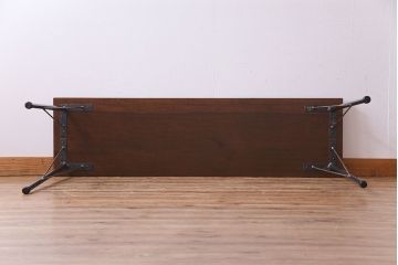 アンティーク家具　明治大正期　栃の木材　一枚板を使ったシンプルな鉄脚テーブル(コンソールテーブル、飾り台)