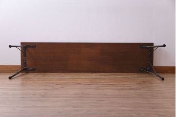 レトロ家具　昭和レトロ　ラワン材一枚板　古い木の質感が味わい深い鉄脚テーブル(コンソールテーブル、作業台)