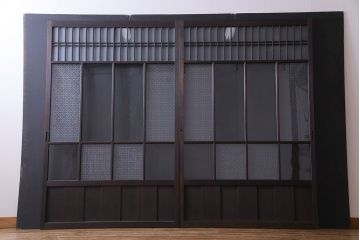 昭和初期　オリジナルガラス　花模様のガラスが可愛らしいレトロなガラス戸2枚セット(引き戸、建具)