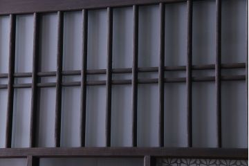 昭和初期　オリジナルガラス　花模様のガラスが可愛らしいレトロなガラス戸2枚セット(引き戸、建具)