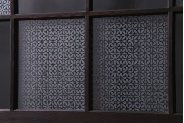 昭和初期　オリジナルガラス　花模様のガラスが可愛らしいレトロなガラス戸2枚セット(引き戸、建具)