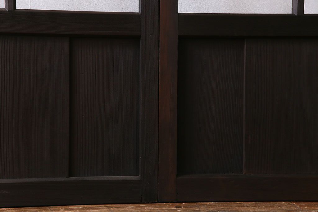 昭和初期　オリジナルガラス　花模様のガラスが可愛らしいレトロなガラス戸2枚セット(引き戸、建具)