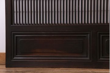 和製アンティーク　腰板ケヤキ材　花ガラスが上品な裏障子付きの格子戸(障子戸、引き戸、建具)2枚セット