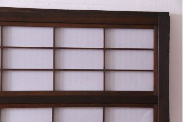 和製アンティーク　腰板ケヤキ材　花ガラスが上品な裏障子付きの格子戸(障子戸、引き戸、建具)2枚セット