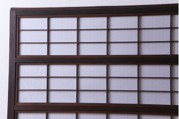 和製アンティーク　腰板ケヤキ材　花ガラスが上品な裏障子付きの格子戸(障子戸、引き戸、建具)2枚セット