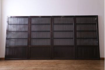 和製アンティーク　艶のある質感と燻された風合いが魅力の格子戸(引き戸、建具)4枚セット