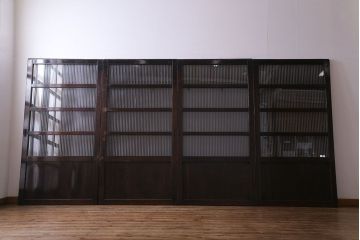 和製アンティーク　艶のある質感と燻された風合いが魅力の格子戸(引き戸、建具)4枚セット