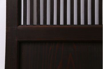 和製アンティーク　和モダンの雰囲気漂う縦桟の美しいガラス入り格子戸(引き戸、仕切り戸、建具)2枚組