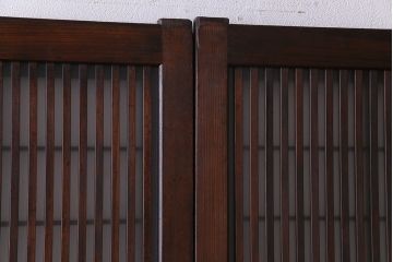 大正昭和初期　板ガラス裏障子留め　オリジナル花ガラスの入ったレトロな帯戸(ガラス帯戸、ガラス戸、引き戸、建具)2枚組