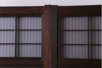 大正昭和初期　板ガラス裏障子留め　オリジナル花ガラスの入ったレトロな帯戸(ガラス帯戸、ガラス戸、引き戸、建具)2枚組