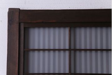 大正昭和初期　板ガラス裏障子留め　オリジナル花ガラスの入ったレトロな帯戸(ガラス帯戸、ガラス戸、引き戸、建具)2枚組