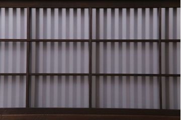 大正昭和初期　板ガラス裏障子留め　オリジナル花ガラスの入ったレトロな帯戸(ガラス帯戸、ガラス戸、引き戸、建具)2枚組