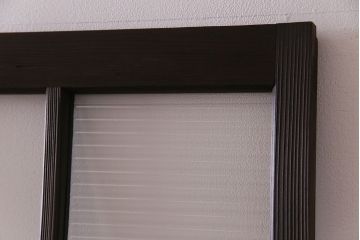 昭和初期　モールガラス　古い質感の木材が味わい深い幅広のガラス戸(格子戸、引き戸、建具)4枚組