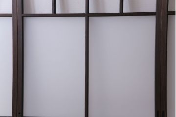 昭和初期　モールガラス　古い質感の木材が味わい深い幅広のガラス戸(格子戸、引き戸、建具)4枚組