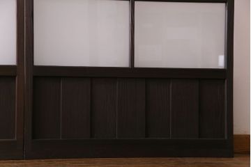 昭和初期　モールガラス　古い質感の木材が味わい深い幅広のガラス戸(格子戸、引き戸、建具)4枚組