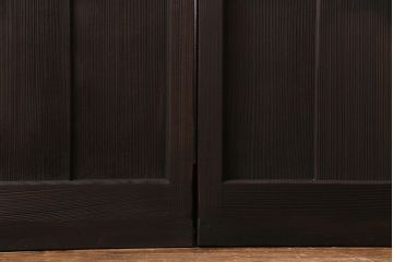 昭和初期　モールガラス　古い質感の木材が味わい深い幅広のガラス戸(格子戸、引き戸、建具)4枚組