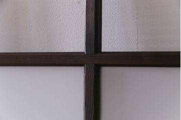 昭和初期　モールガラス　古い質感の木材が味わい深い幅広のガラス戸(格子戸、引き戸、建具)4枚組