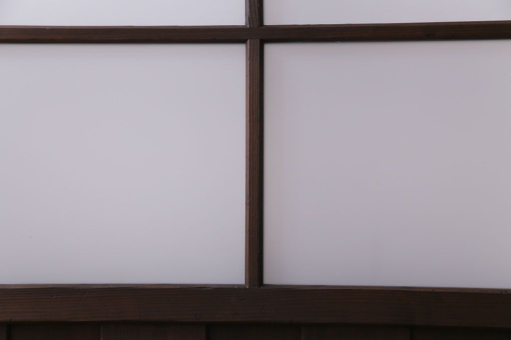 昭和初期　モールガラス　古い質感の木材が味わい深い幅広のガラス戸(格子戸、引き戸、建具)4枚組